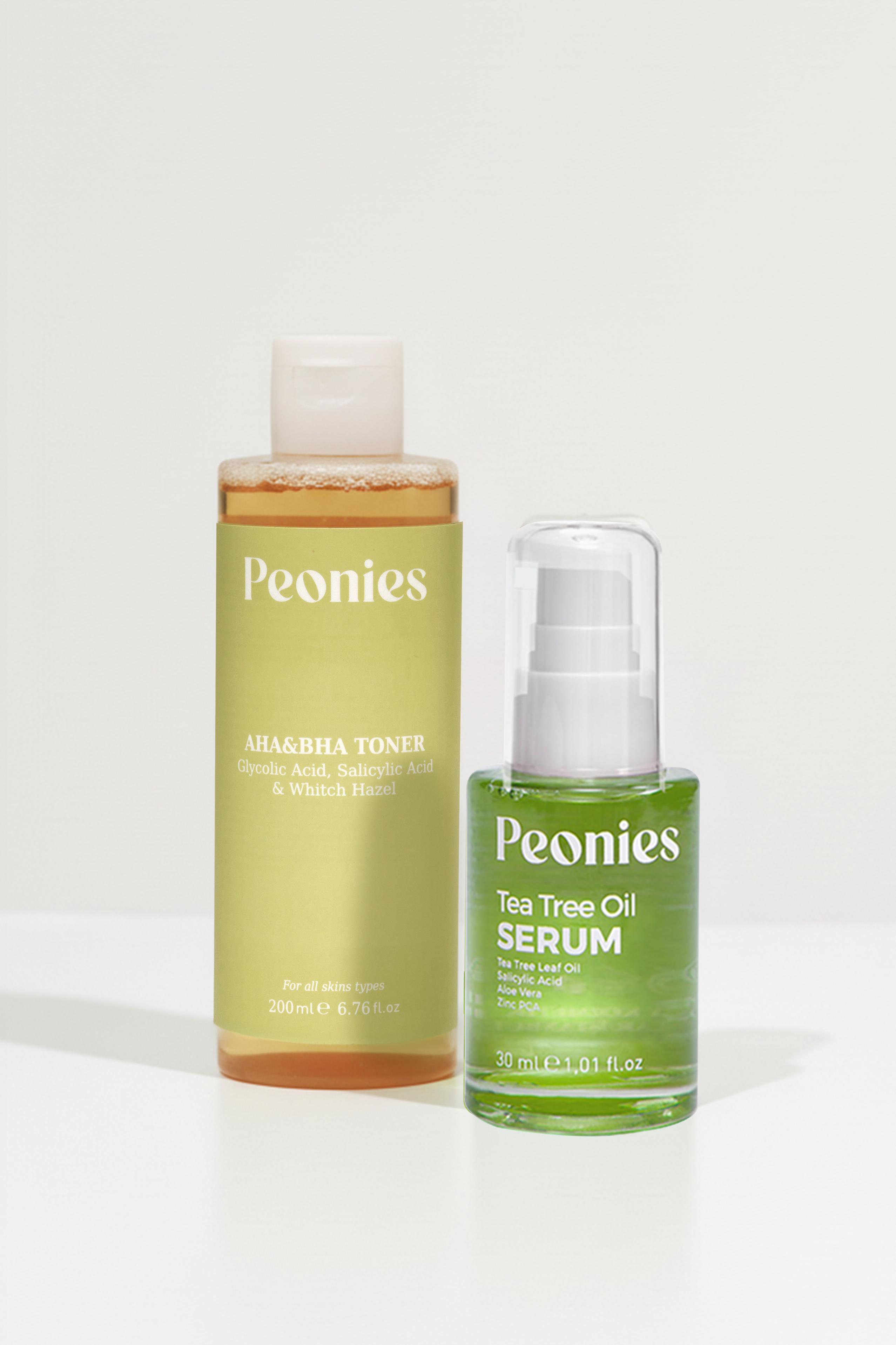 Peonies Akne Karşıtı Set – AHA/BHA Tonik & Tea Tree Oil Serum